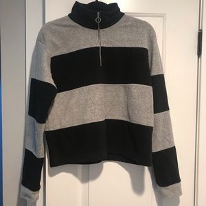 striped crewneck with zipper collar